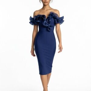 Elegant Navy Off-Shoulder Dress
